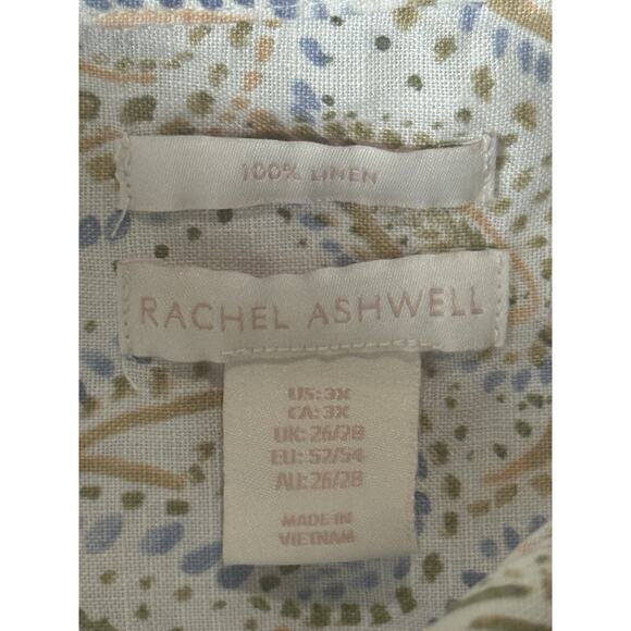 Rachel Ashwell 100% Linen Shirt Dress 3X Paisley Print White Green Blue Tan - Picture 4 of 10